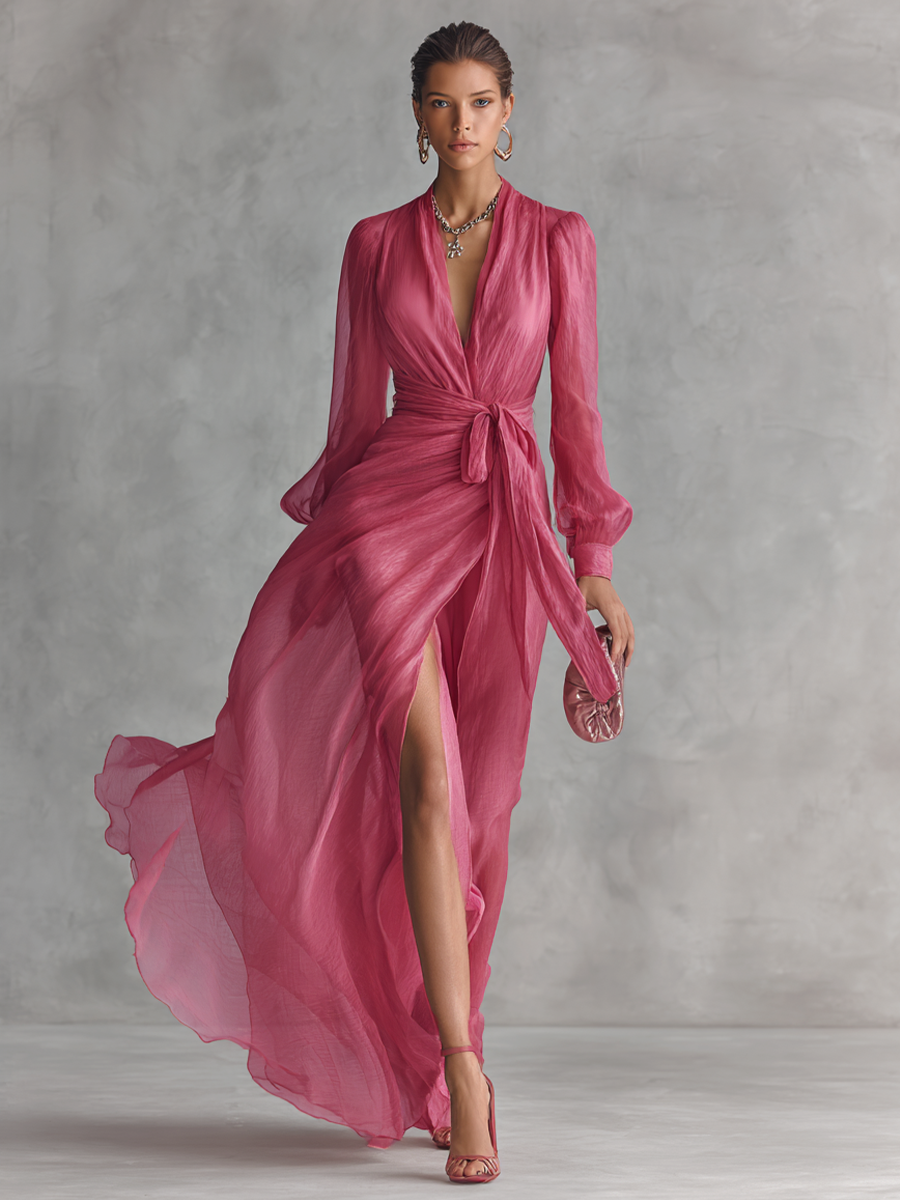 Aurea - Vestido rosa com decote em V