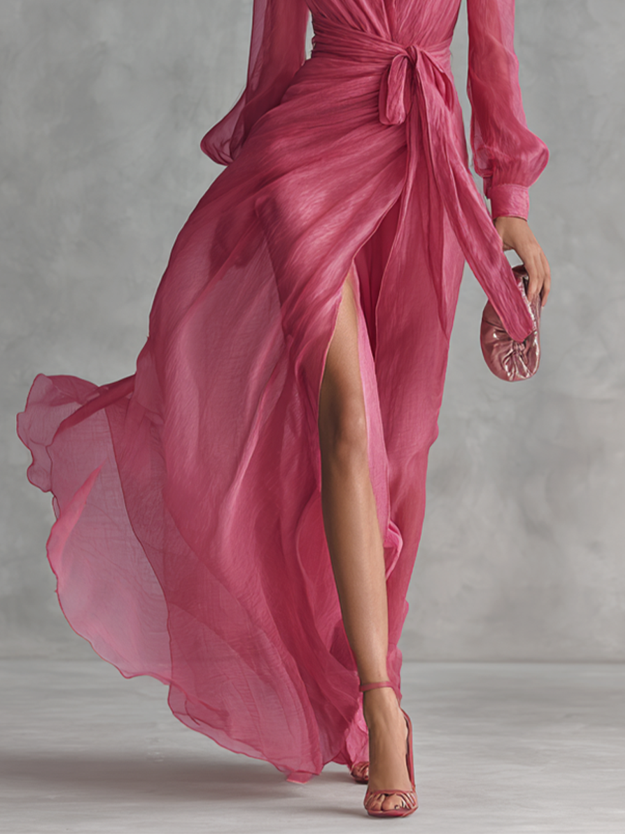 Aurea - Vestido rosa com decote em V
