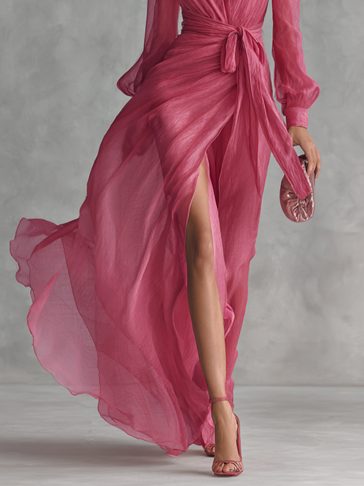 Aurea - Vestido rosa com decote em V